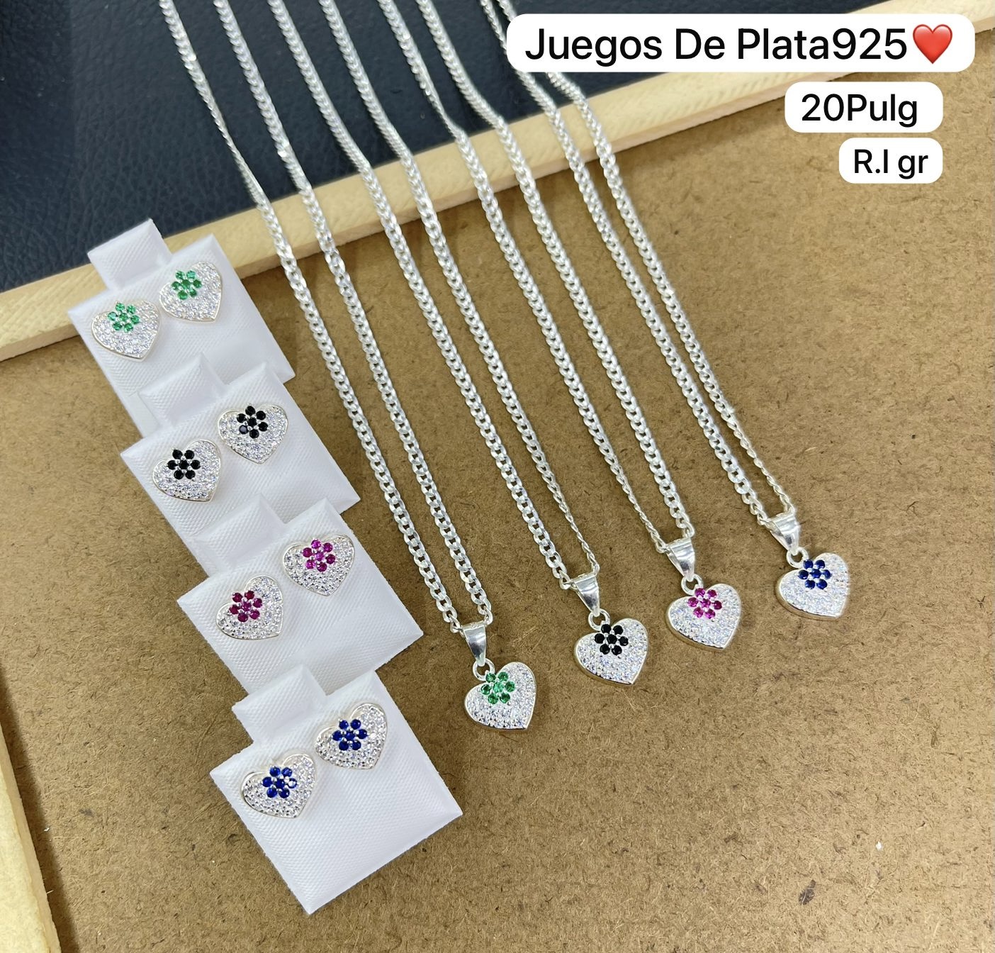 SET CADENA CORAZON CON ARETES